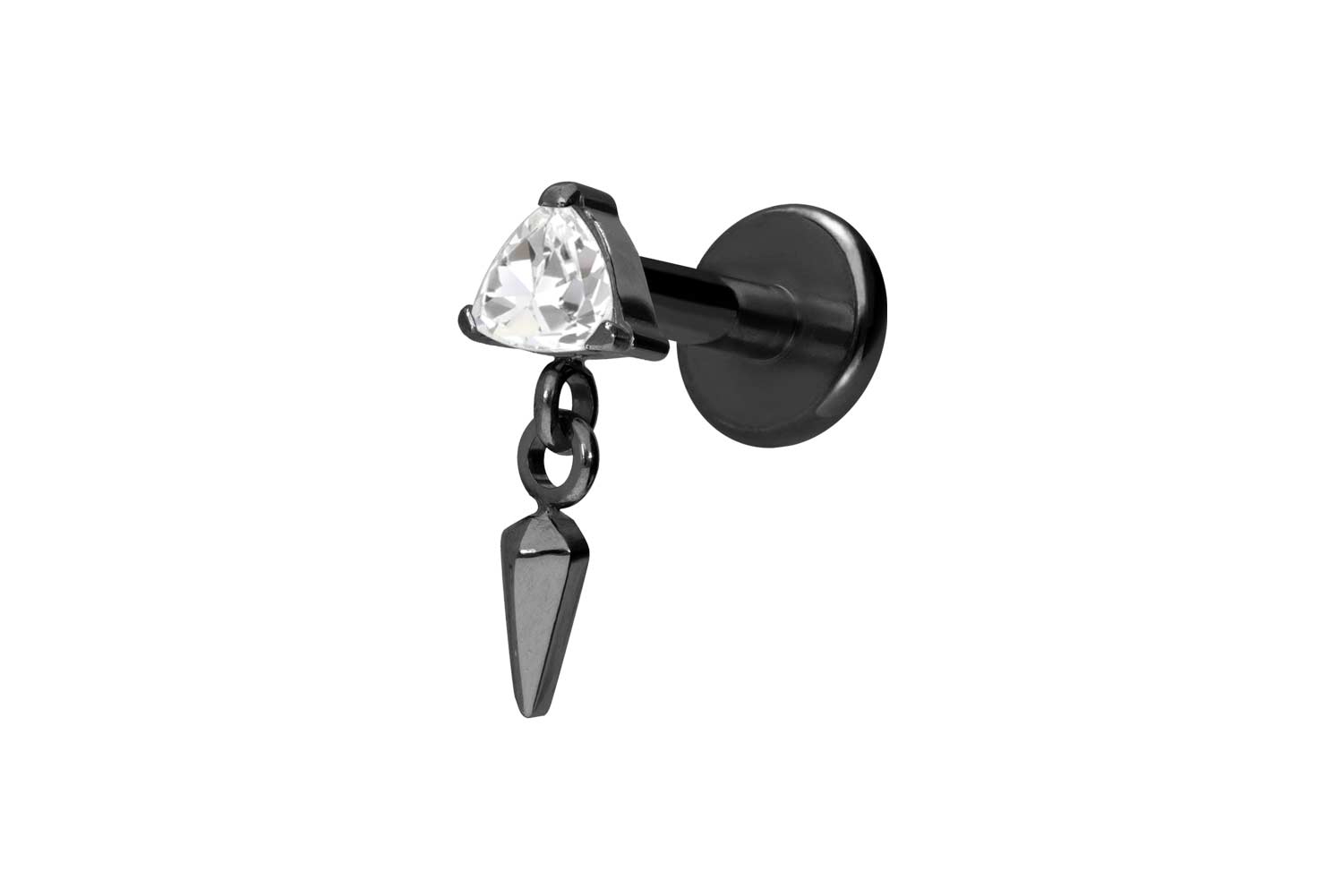 Titan Labret Piercing mit Innengewinde KRISTALLDREIECK +SPITZE